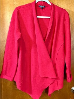 Eileen Fisher Vibrant Red Knit Merino Wool Cardigan